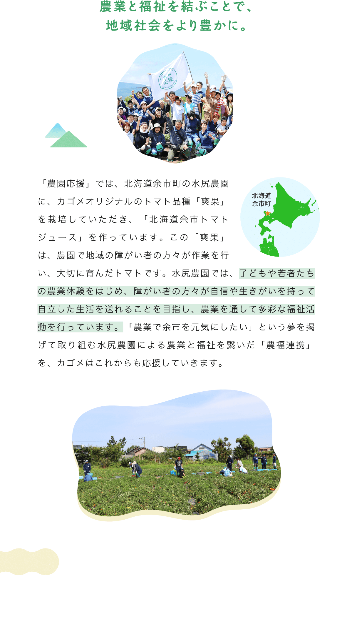 農業と福祉を結ぶことで、地域社会をより豊かに。
