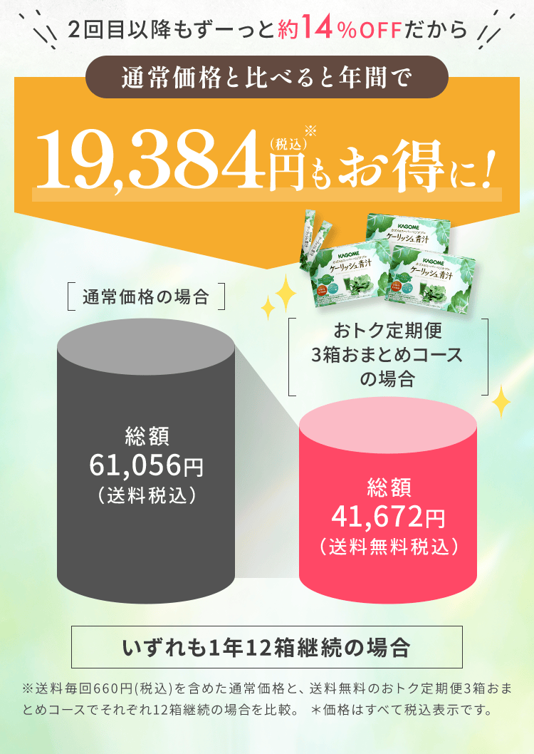 通常価格と比べると年間で19,384円（税込）お得に！